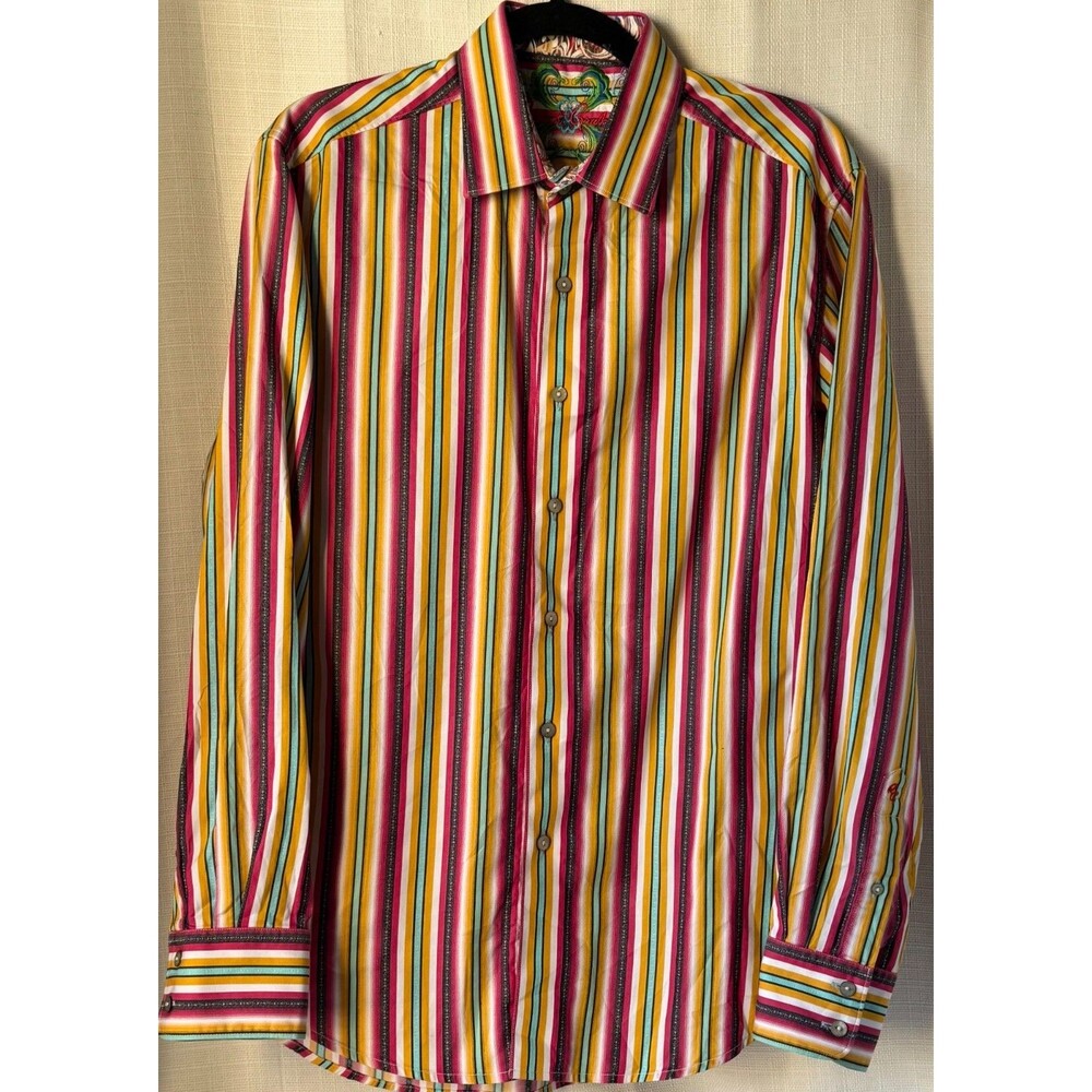 Robert Graham Mens M Shirt Multicolor Striped Long Sleeve Button Down Cotton